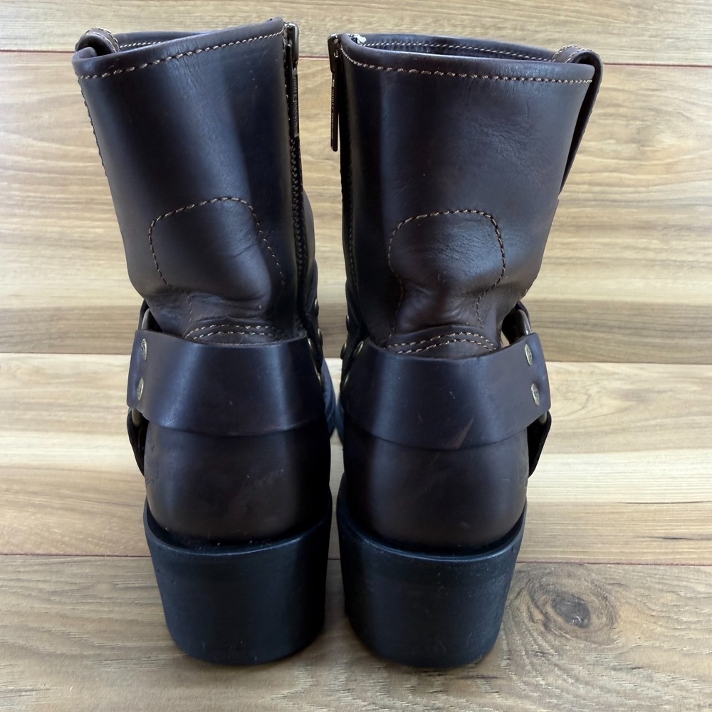 Harley Davidson Harness Womens Boots 7.5 Brown Leather Square Toe Biker Zip - Picture 8 of 11